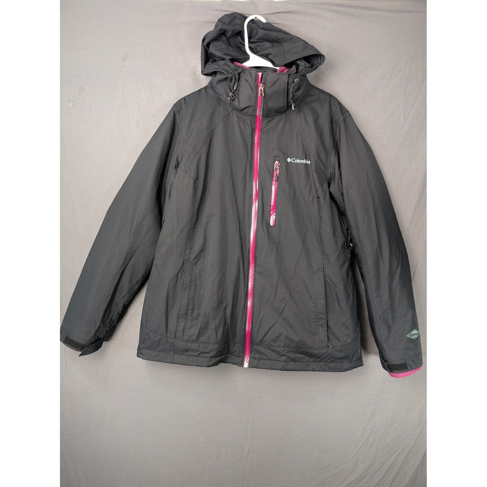 Columbia Womens Omni-Tech Hooded Ski Jacket Black Pink X-Large